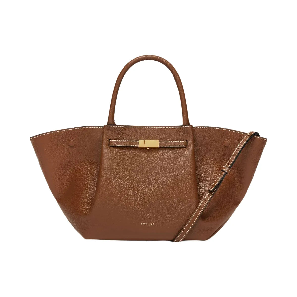 DeMellier The Midi New York tan small grain ecru stitching