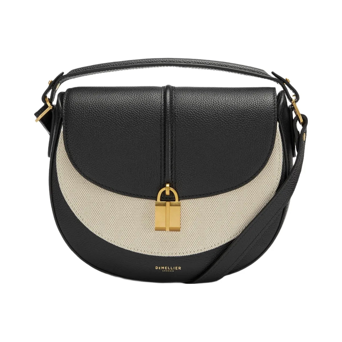DeMellier The Siena Saddle salt & pepper canvas black small grain