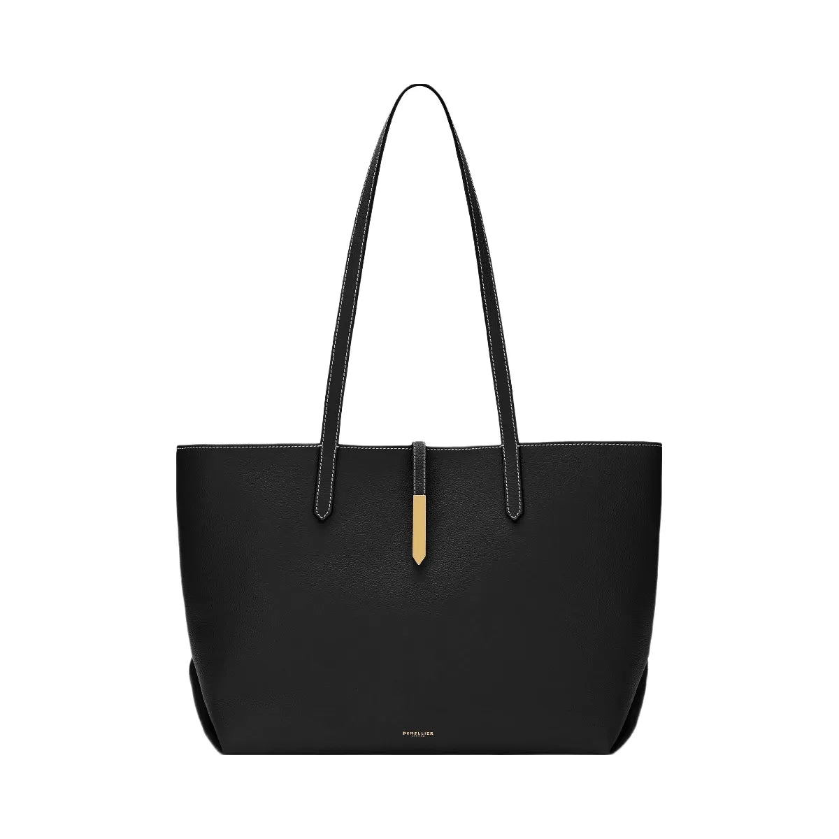 DeMellier The Tokyo Tote black small grain ecru stitching