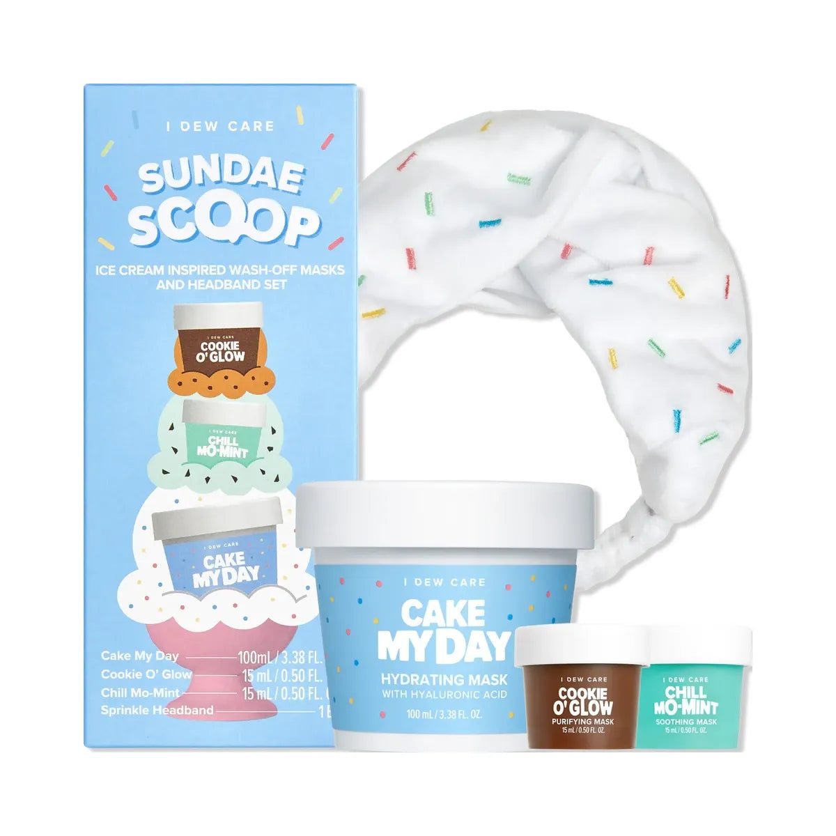 I Dew Care Sundae Scoop Ice Cream-Inspired Wash-Off Masks & Headband Set