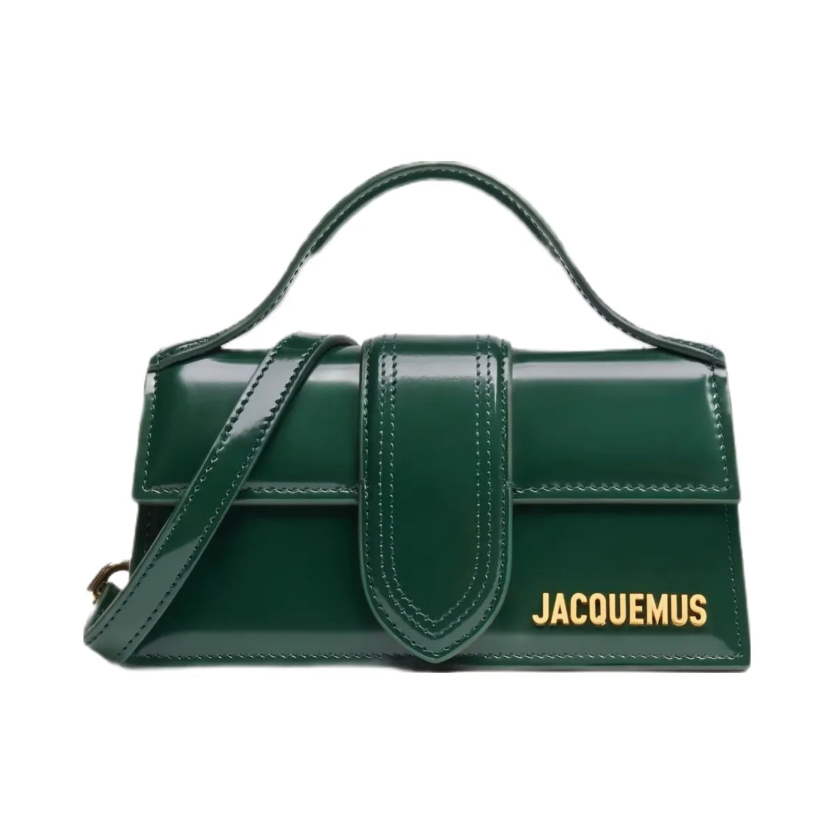 Jacquemus The Bambino Glazed Leather Structured Bag Dark Green