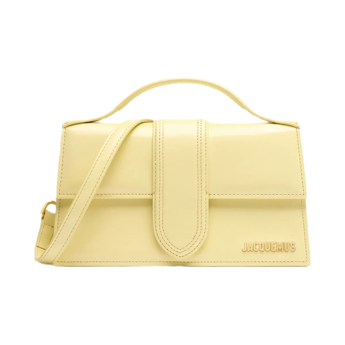 Jacquemus The Large Bambino Glazed Leather Structured Bag Pale Yellow