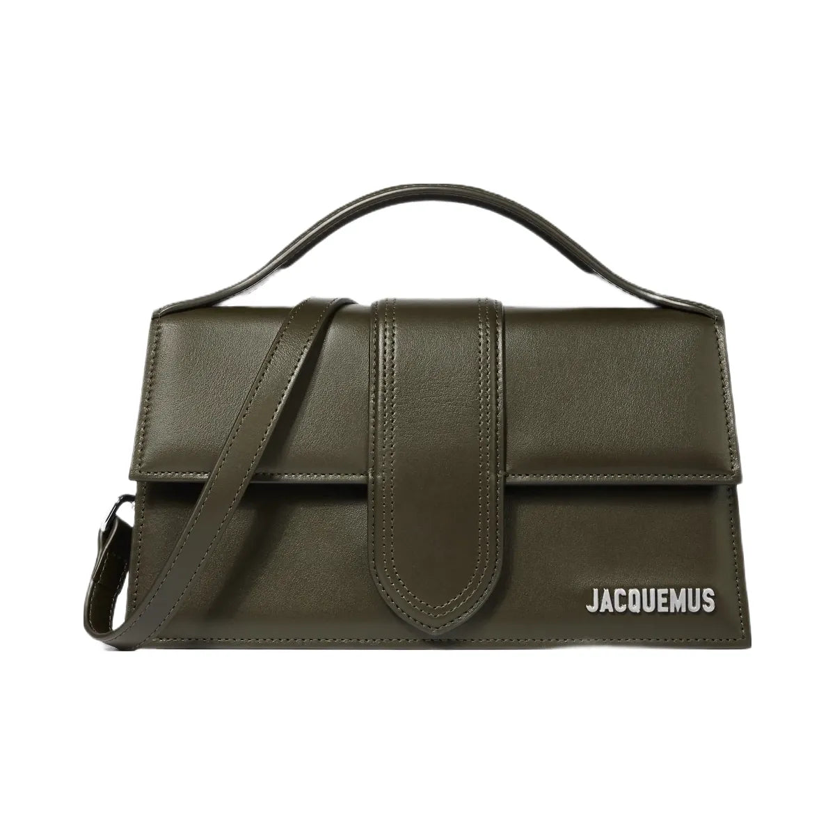 Jacquemus The Large Bambino Structured Bag In Smooth Leather Dark Khaki