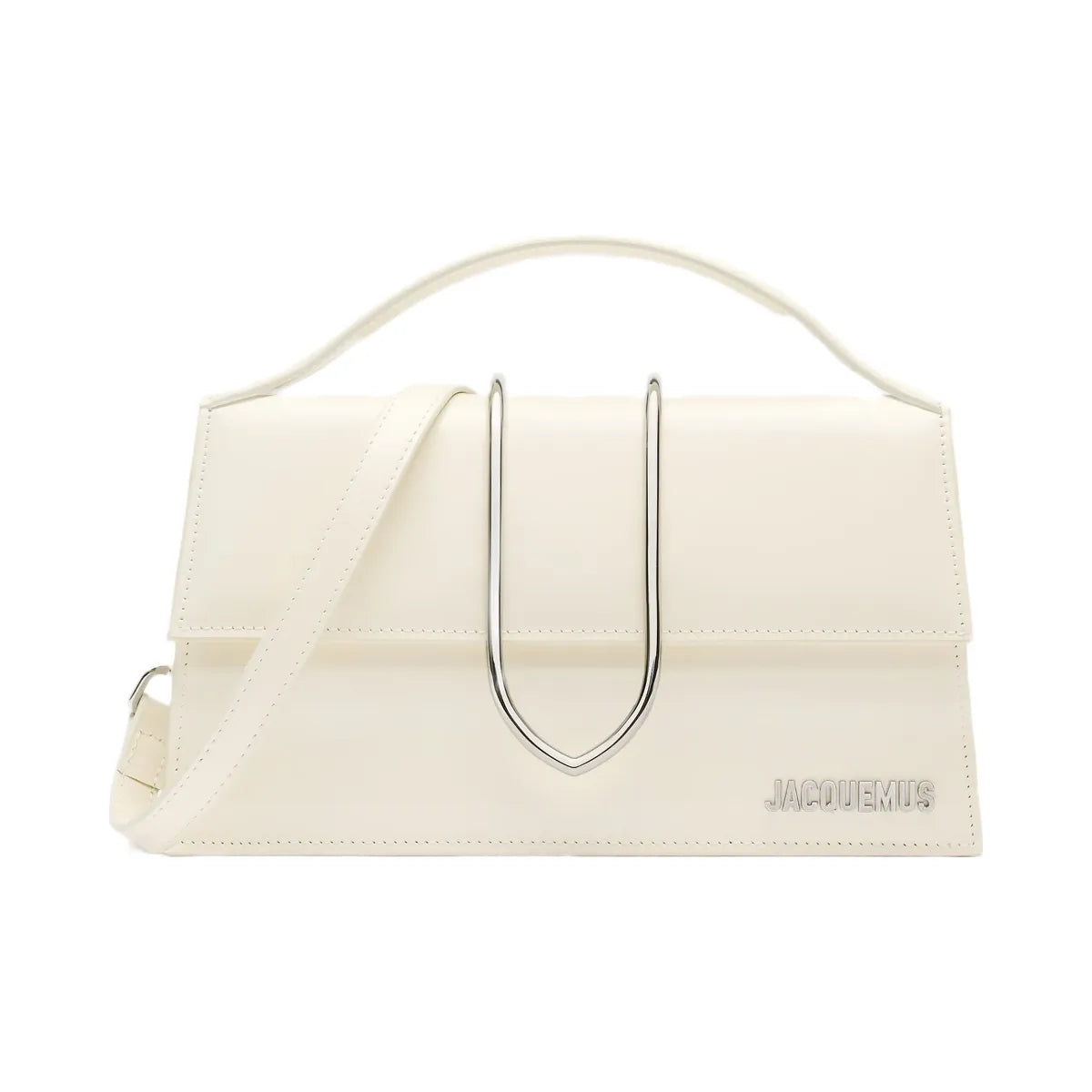 Jacquemus The Large Bambino Structured Shoulder-Bag In Brushed Shiny Calf Leather Light Ivory