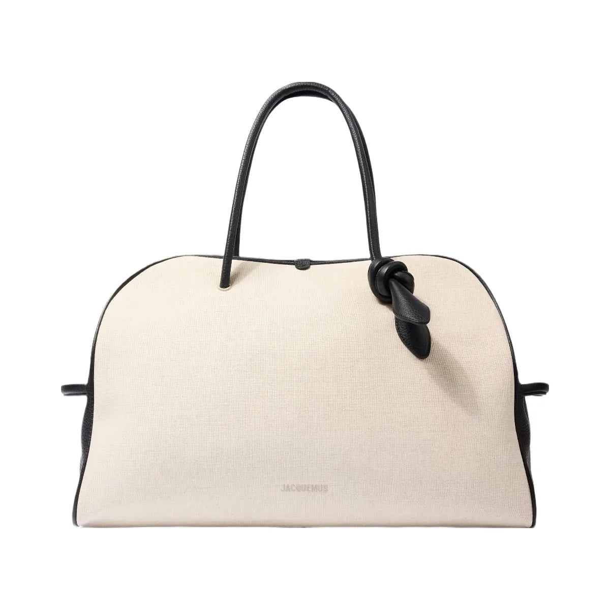 Jacquemus The Large Turismo Linen Bowling Bag With Grained Leather Trim Light Greige/Black