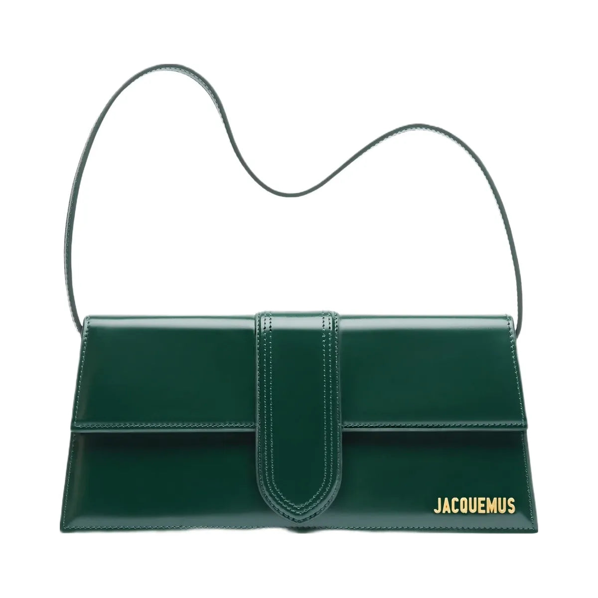 Jacquemus The Long Bambino Glazed Leather Structured Shoulder Bag Dark Green