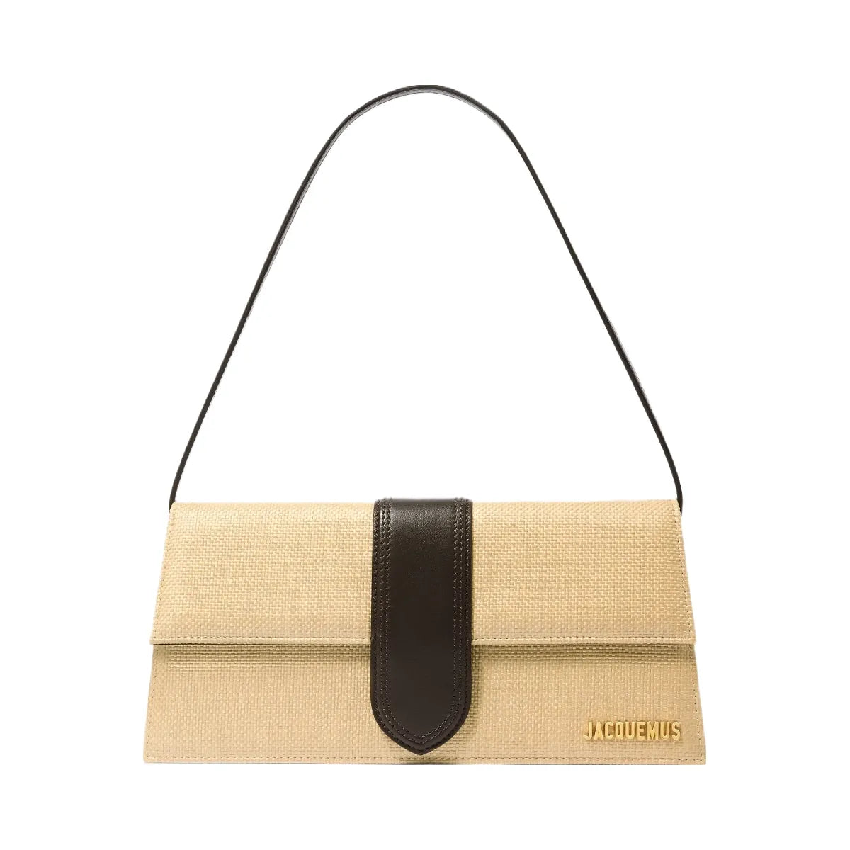 Jacquemus The Long Bambino Structured Bag In Woven Raffia-Effect With Smooth Leather Trim Natural / Dark Brown