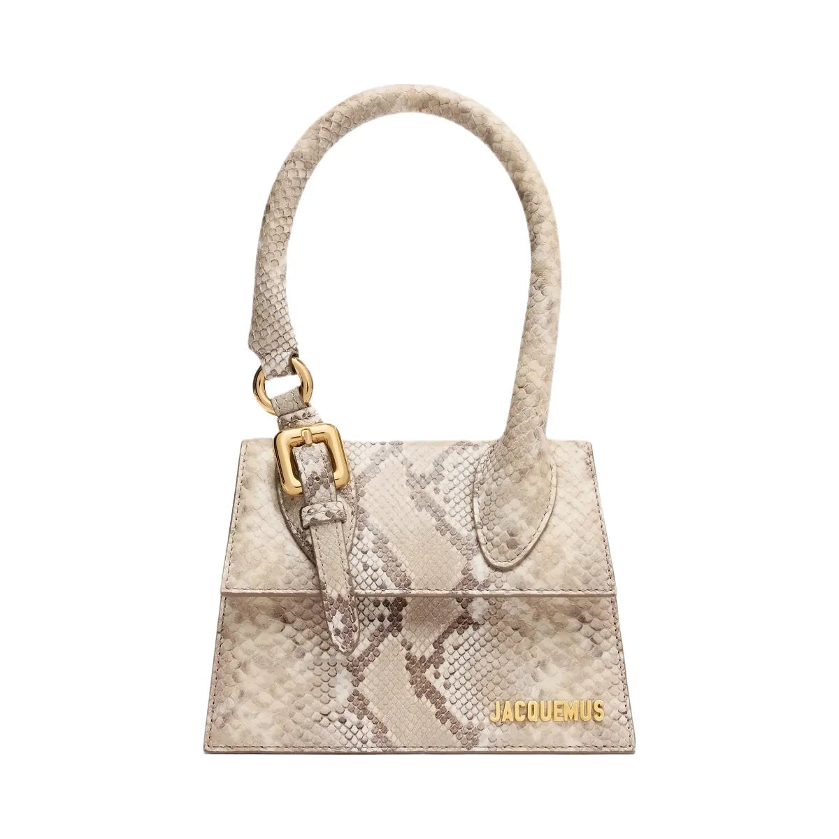 Jacquemus The Medium Chiquito With Buckle Faux-Python Structured Leather Bag - Reinforced Handle With Gold Metal Buckle Beige