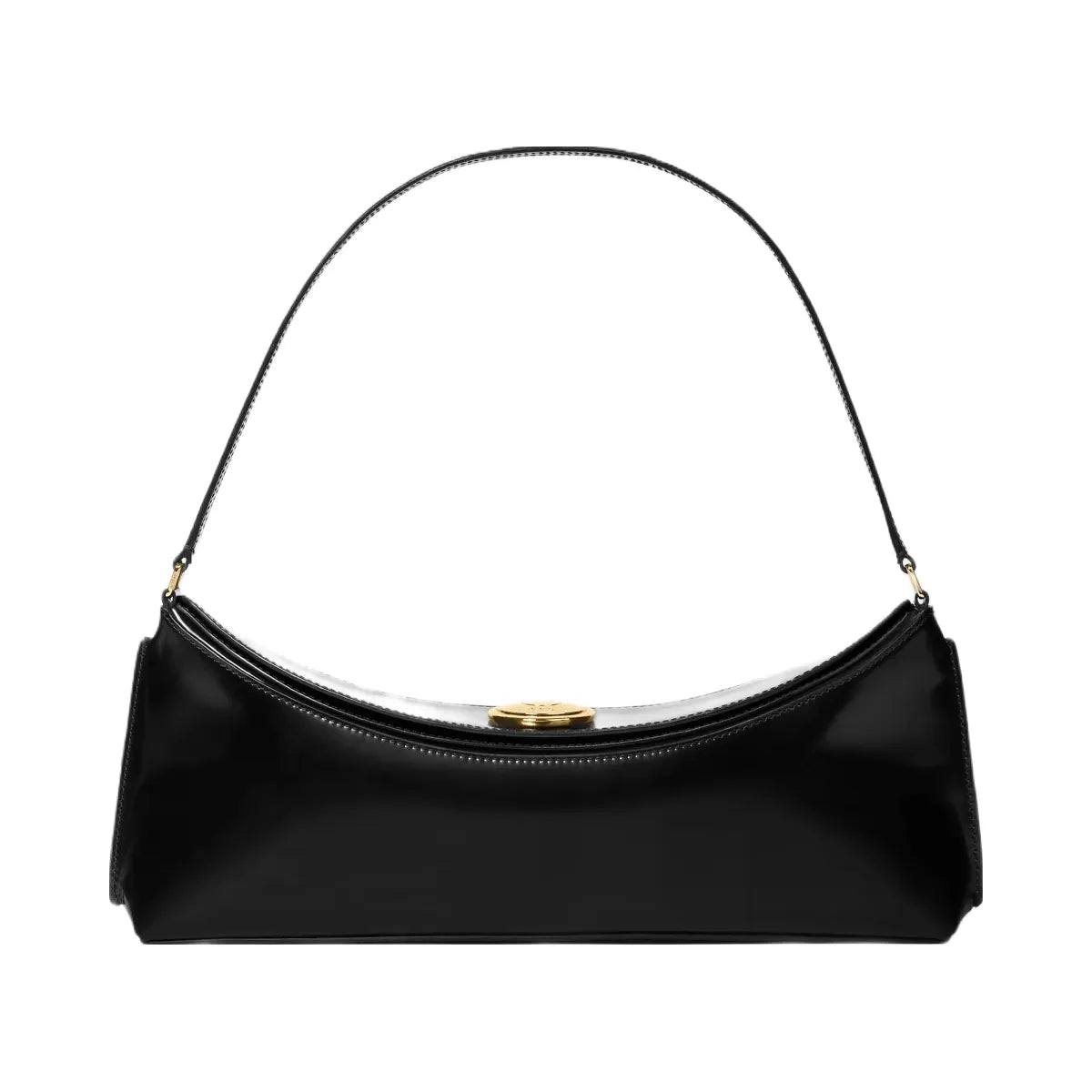 Jacquemus The Ovalo Clutch Shoulder Bag In Glazed Leather Black