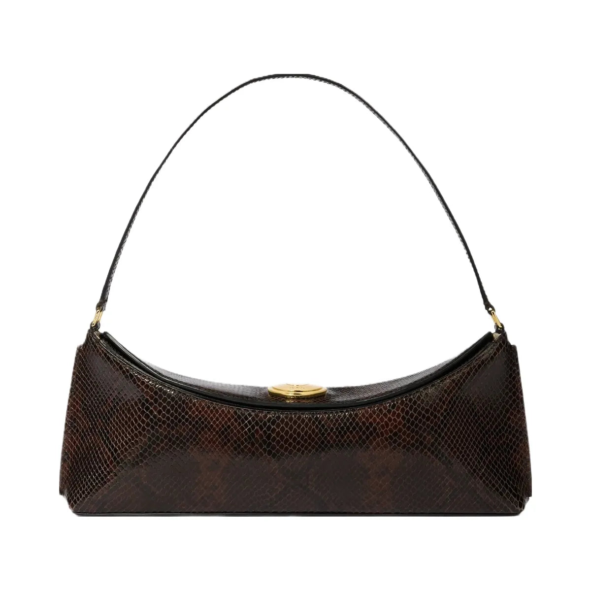 Jacquemus The Ovalo Clutch Shoulder Bag In Python-Embossed Leather Dark Brown