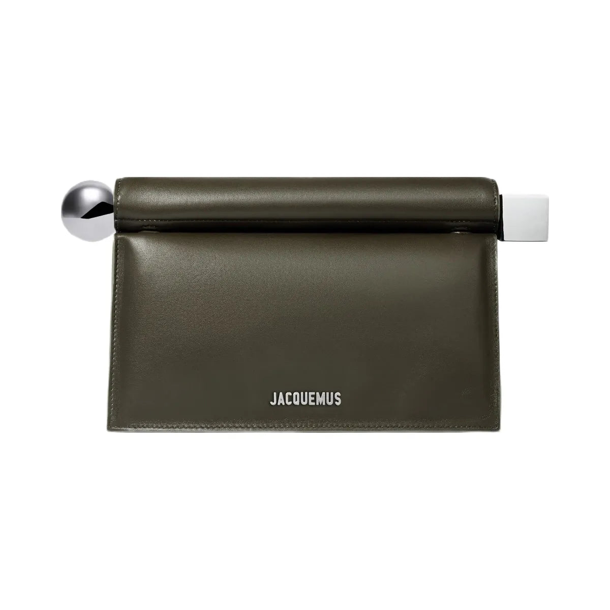 Jacquemus The Rond CarreClutch Folded Clutch In Supple Lambskin Leather Dark Khaki