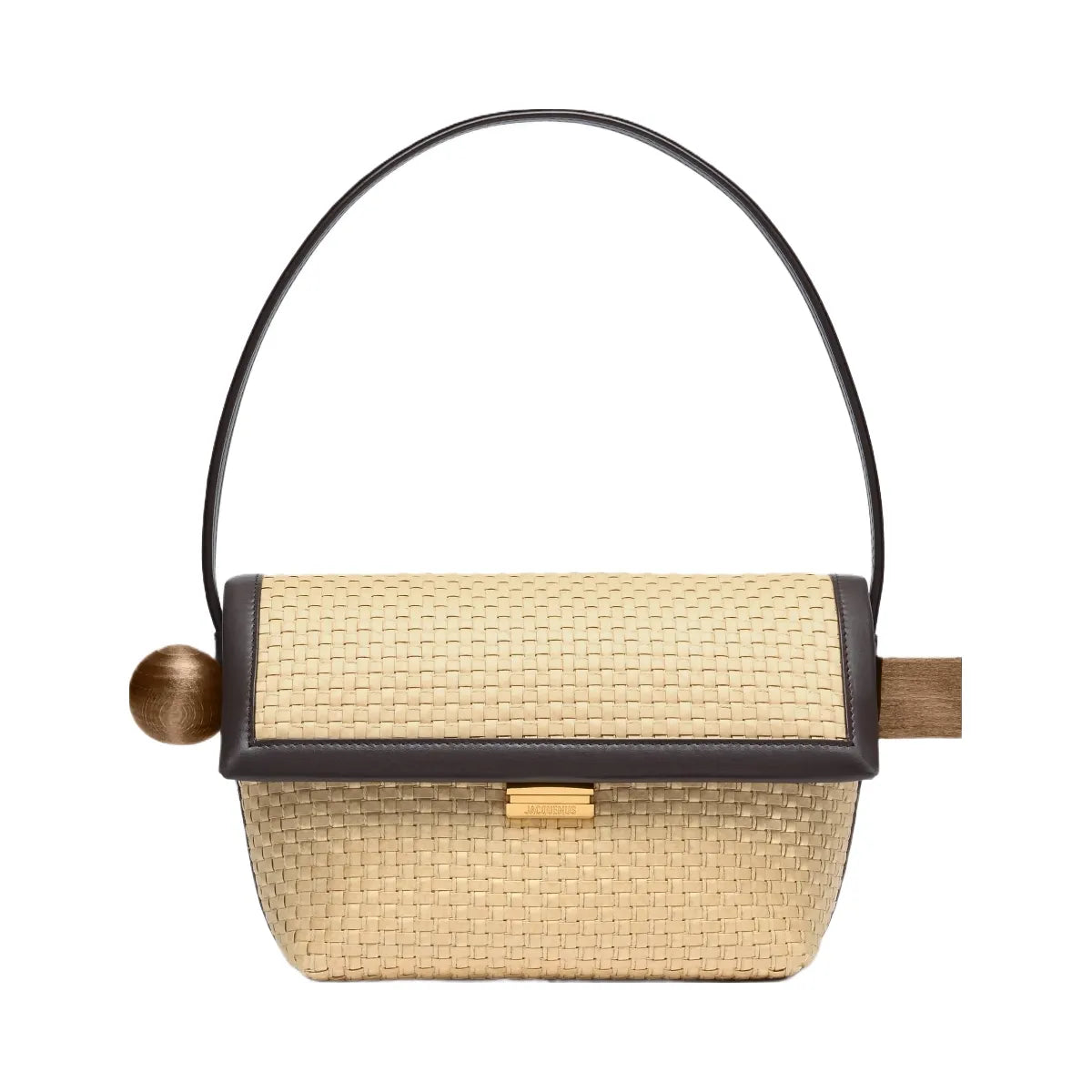 Jacquemus The Rond CarreShoulder Bag With Flap Natural / Dark Brown