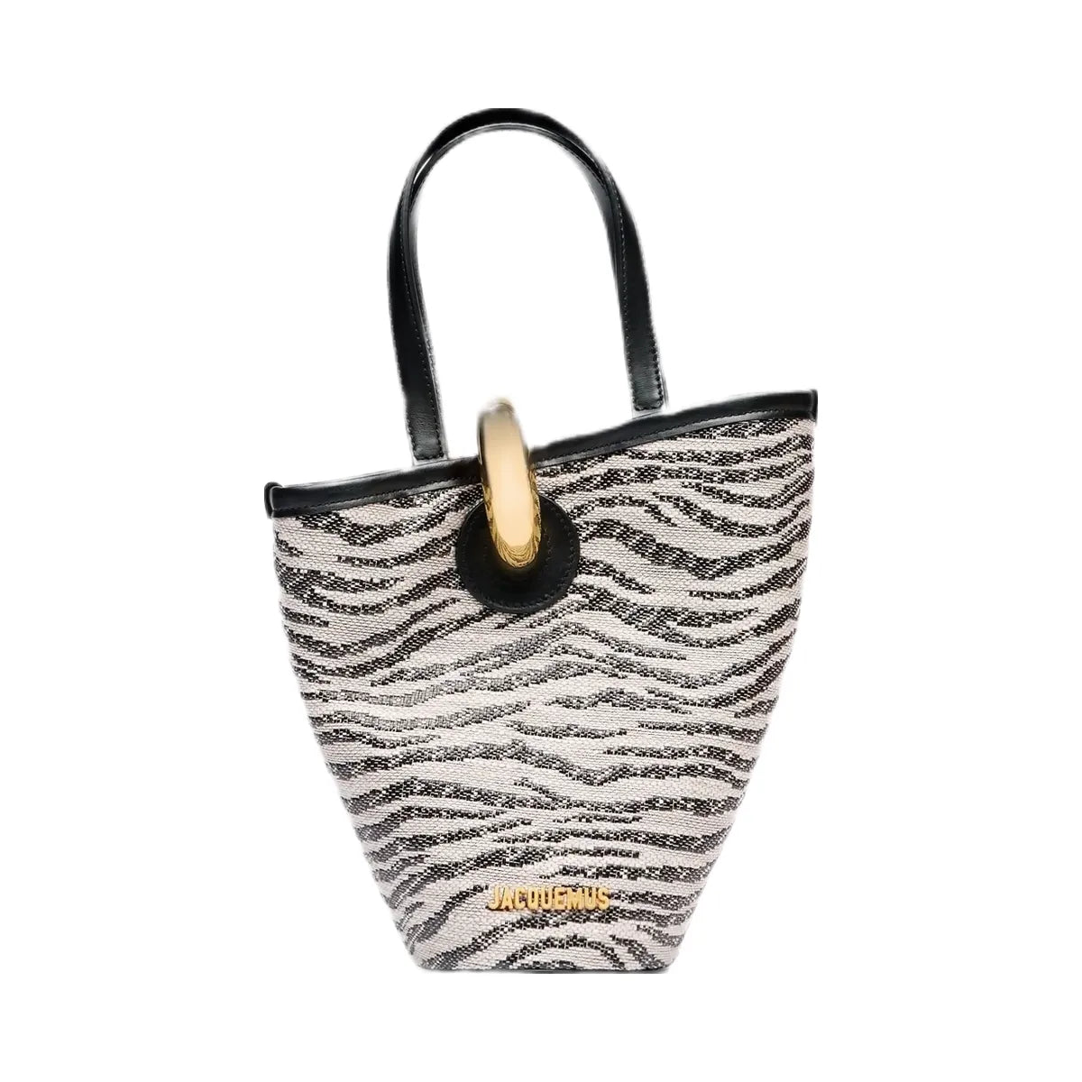 Jacquemus The Small Bambola Asymmetric Mini Bucket Bag Black & White Zebra