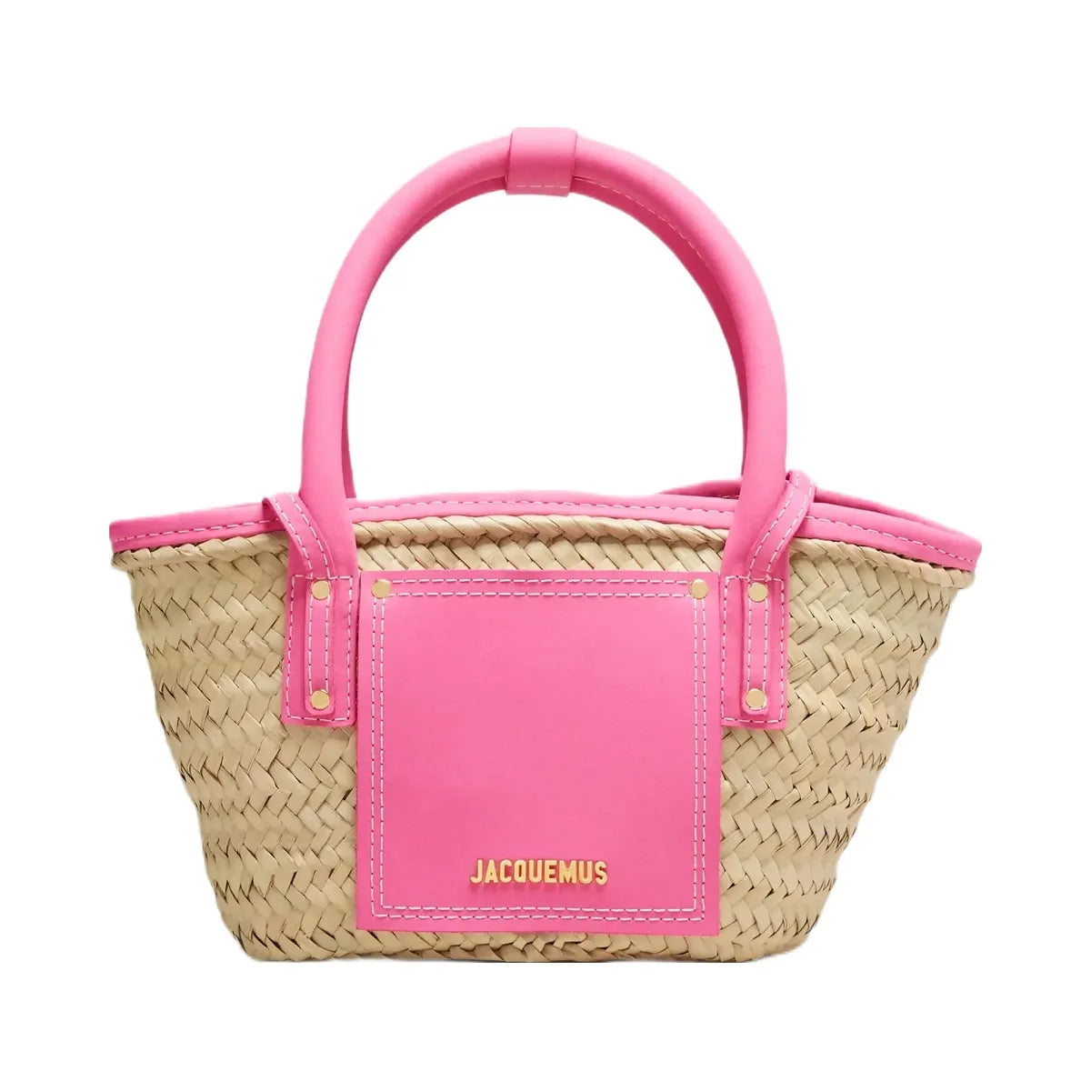 Jacquemus The Small Soli Basket Handwoven Straw Bag With Rubberized Leather Details Dark Pink
