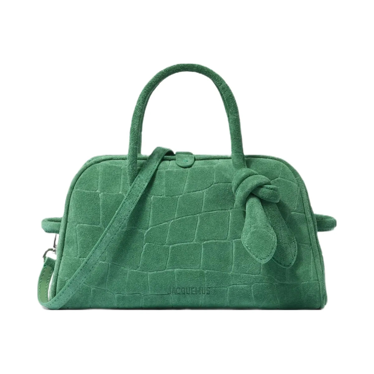 Jacquemus The Small Turismo Bowling Bag In Crocodile-Embossed Suede Dark Mint