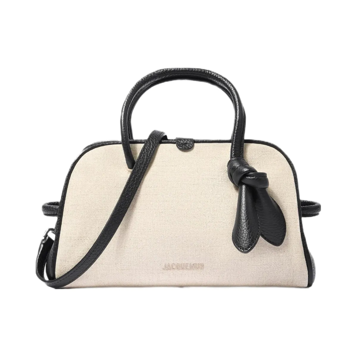 Jacquemus The Small Turismo Linen Bowling Bag With Grained Leather Trim Light Greige/Black