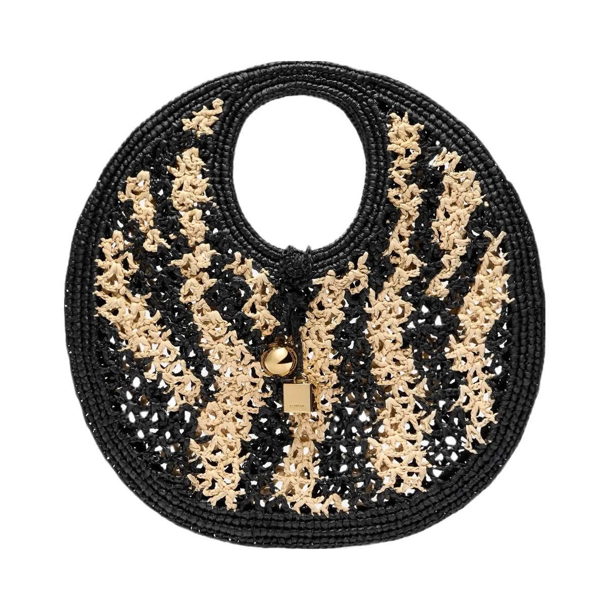 Jacquemus The Spiaggia Small Round Bag Small Raffia Circle Bag Ivory/Black