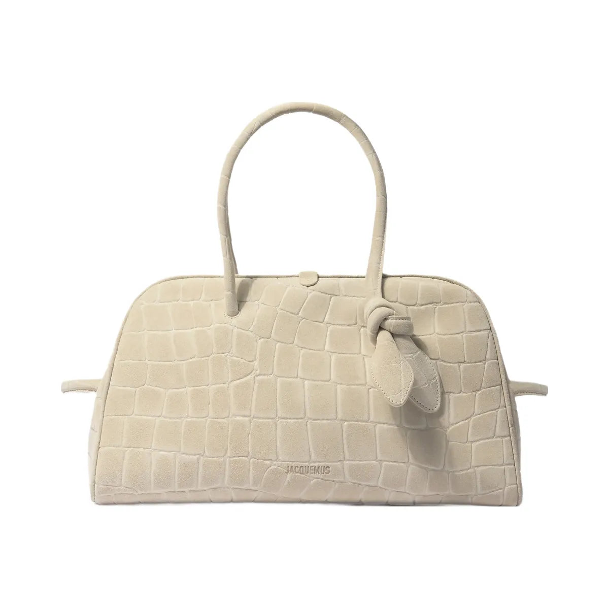 Jacquemus The Turismo Bowling Bag In Crocodile-Embossed Suede Ivory