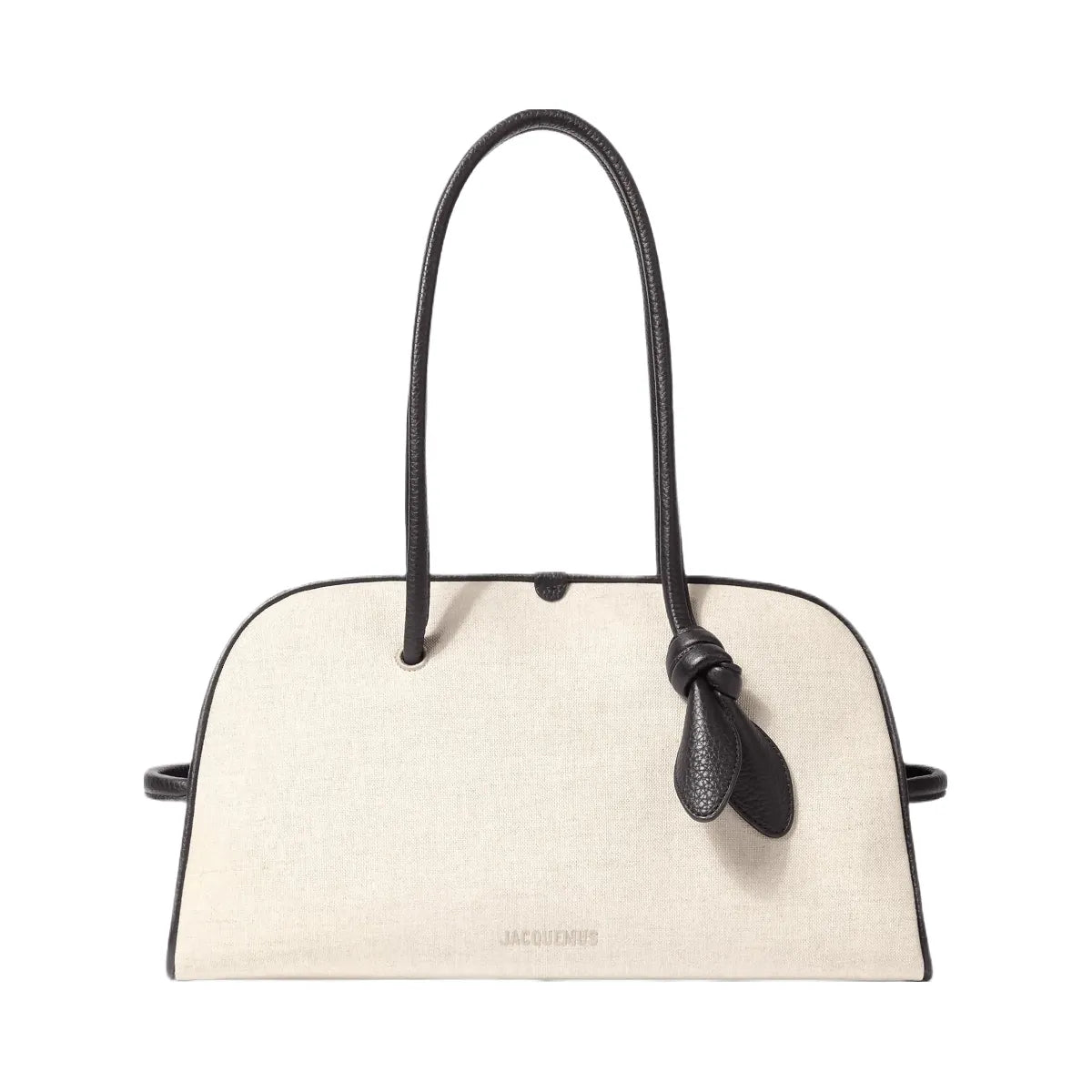 Jacquemus The Turismo Bowling Bag In Linen And Grained Leather Light Greige/Black