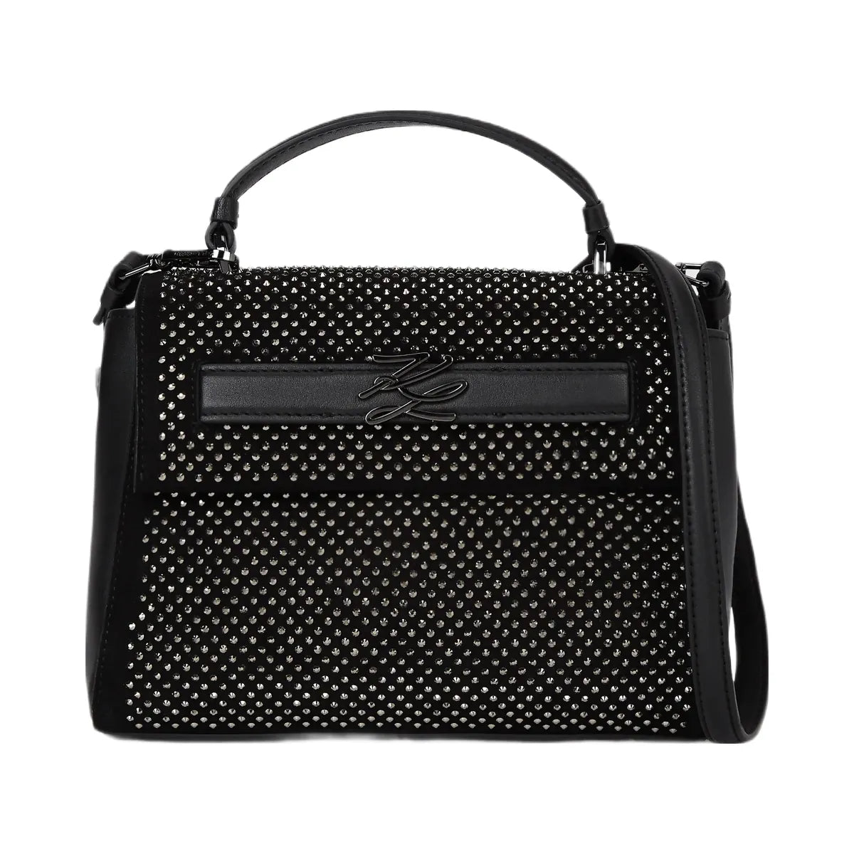 Karl Lagerfeld Autograph Rhinestone Top Handle Bag Black Embellishment