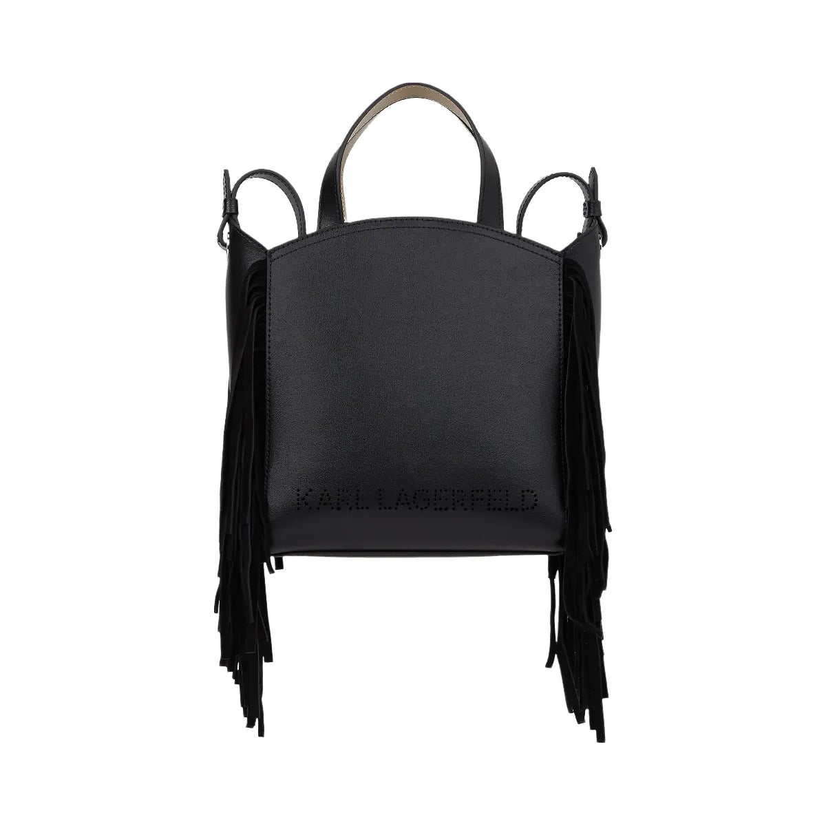 Karl Lagerfeld Circle Small Fringe Tote Bag Black Nickel
