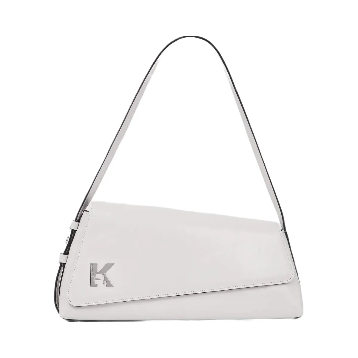 Karl Lagerfeld Geo High-Shine Flap Bag Off White