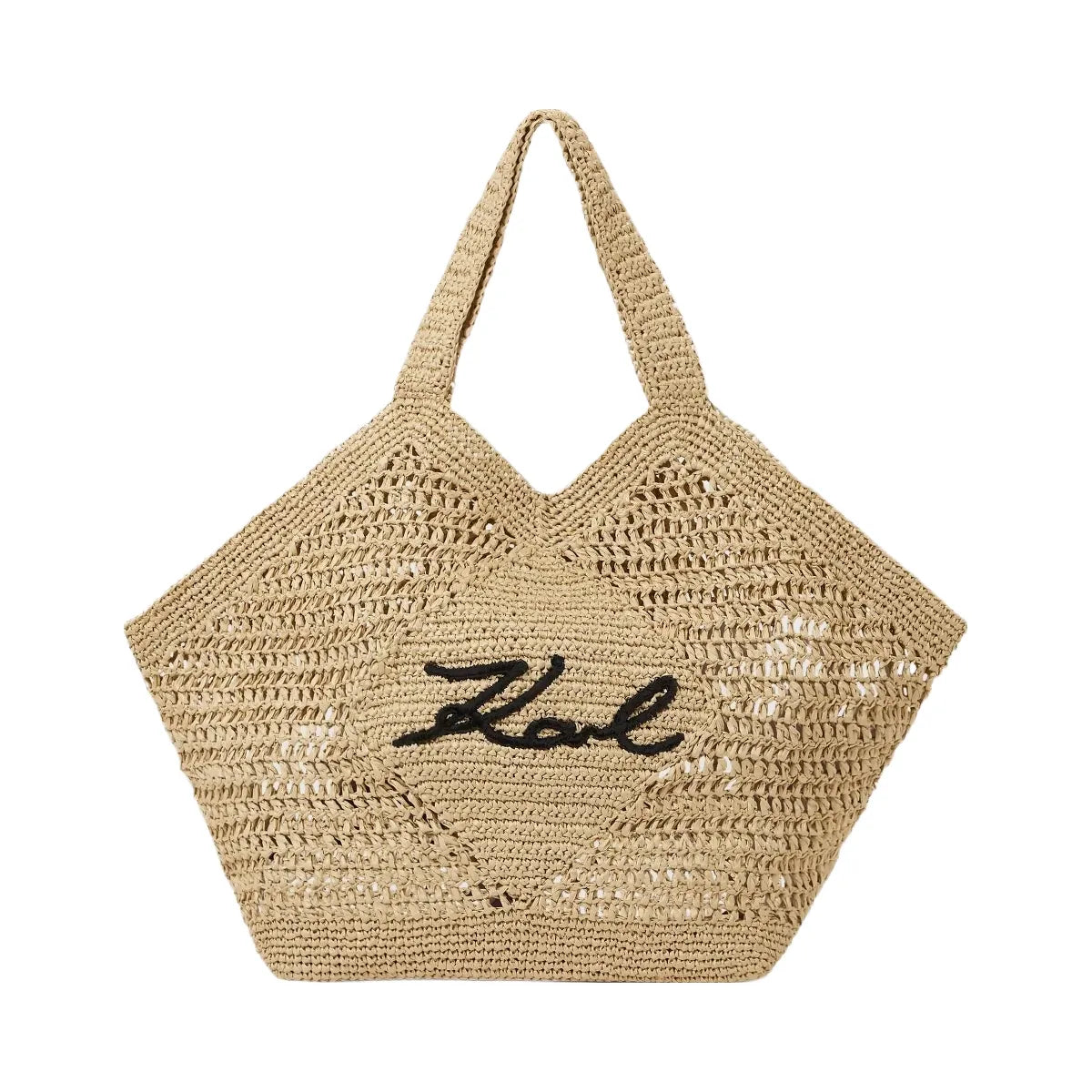 Karl Lagerfeld Signature Crochet Large Beach Bag Natural
