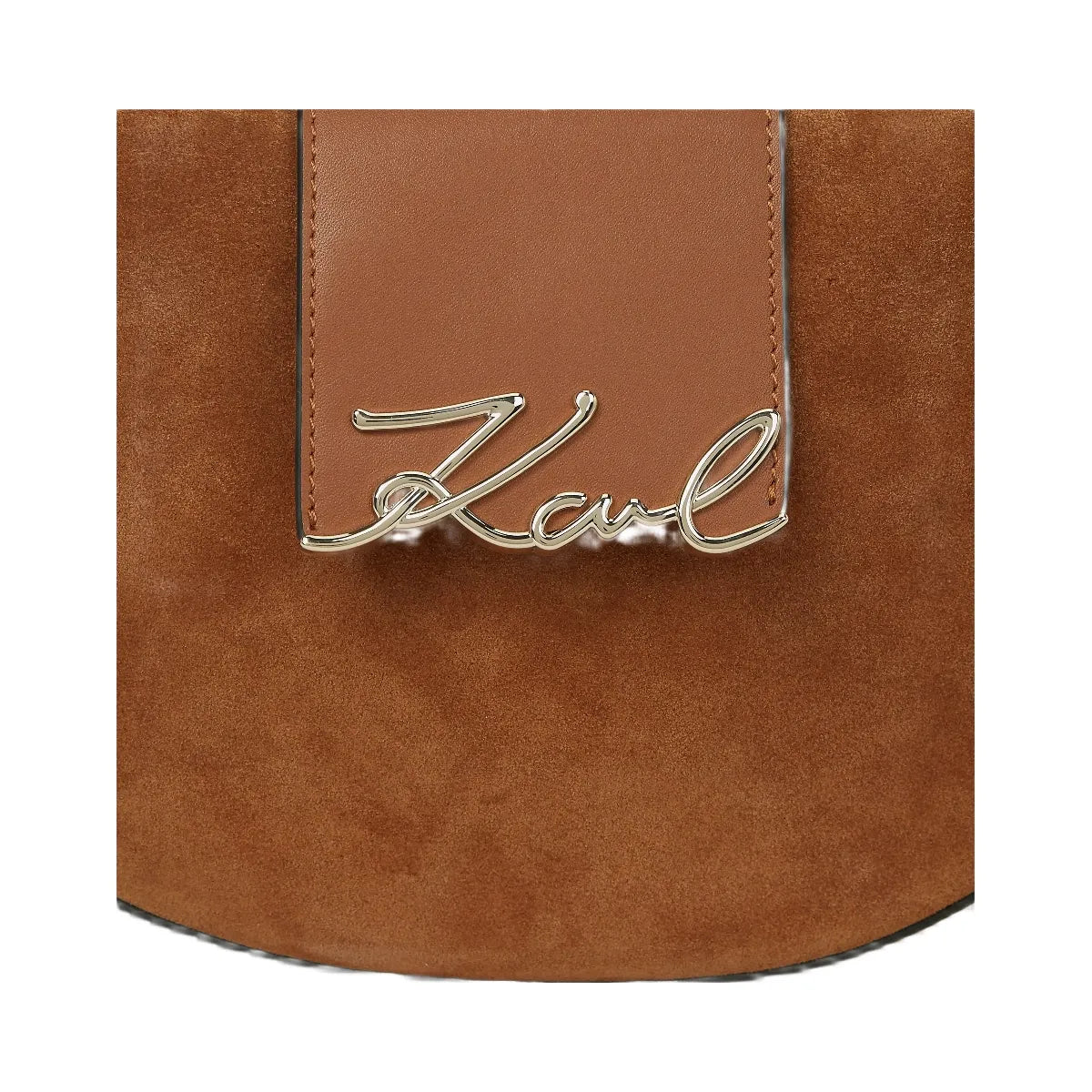 Karl Lagerfeld Signature Suede Moon Bag Dark Tan