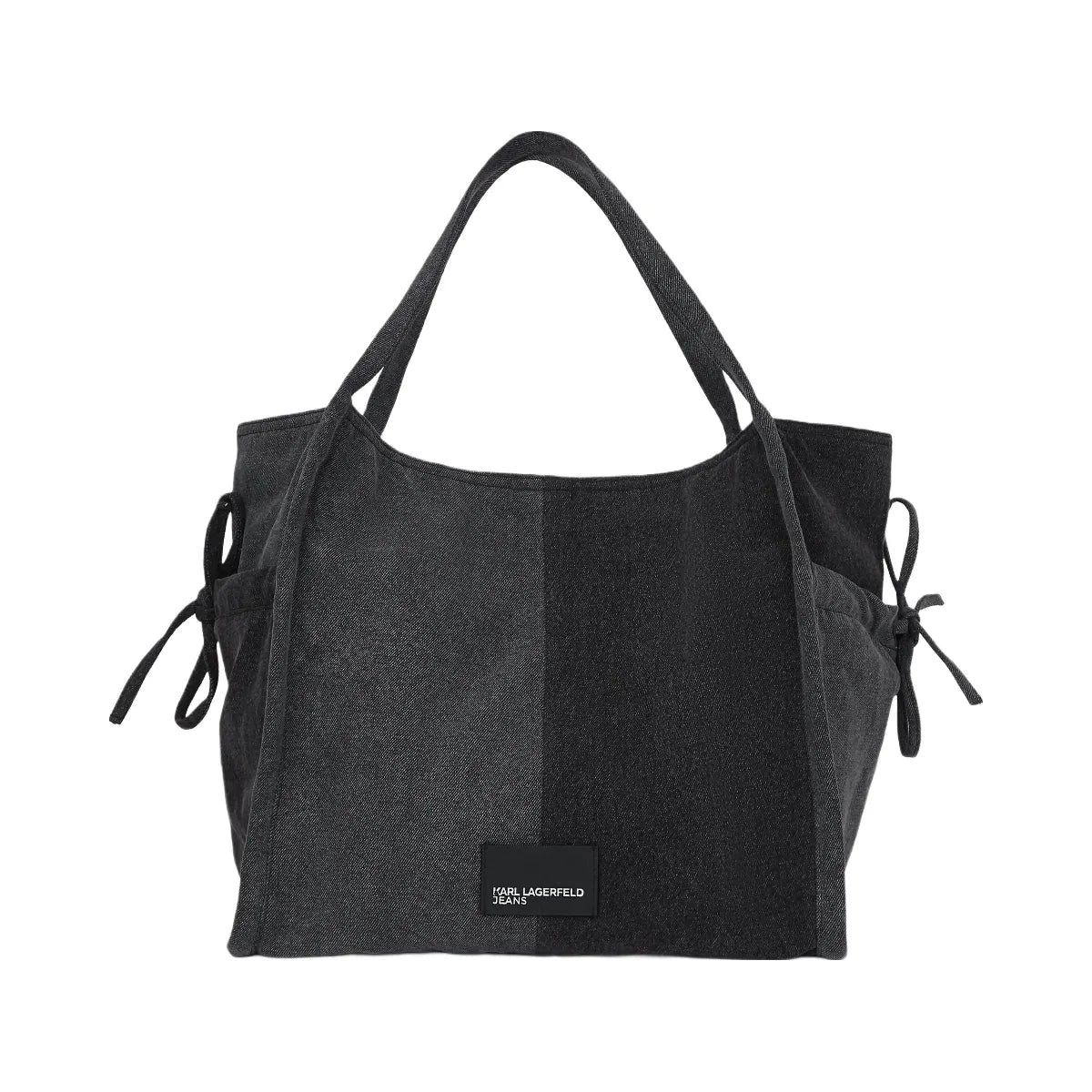 Karl Lagerfeld Two-Tone Denim Shopper Black Denim Grey Denim