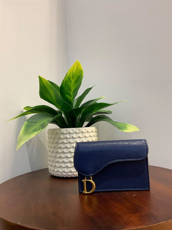 Dior Saddle Bloom Cardholder Deep Ocean Blue