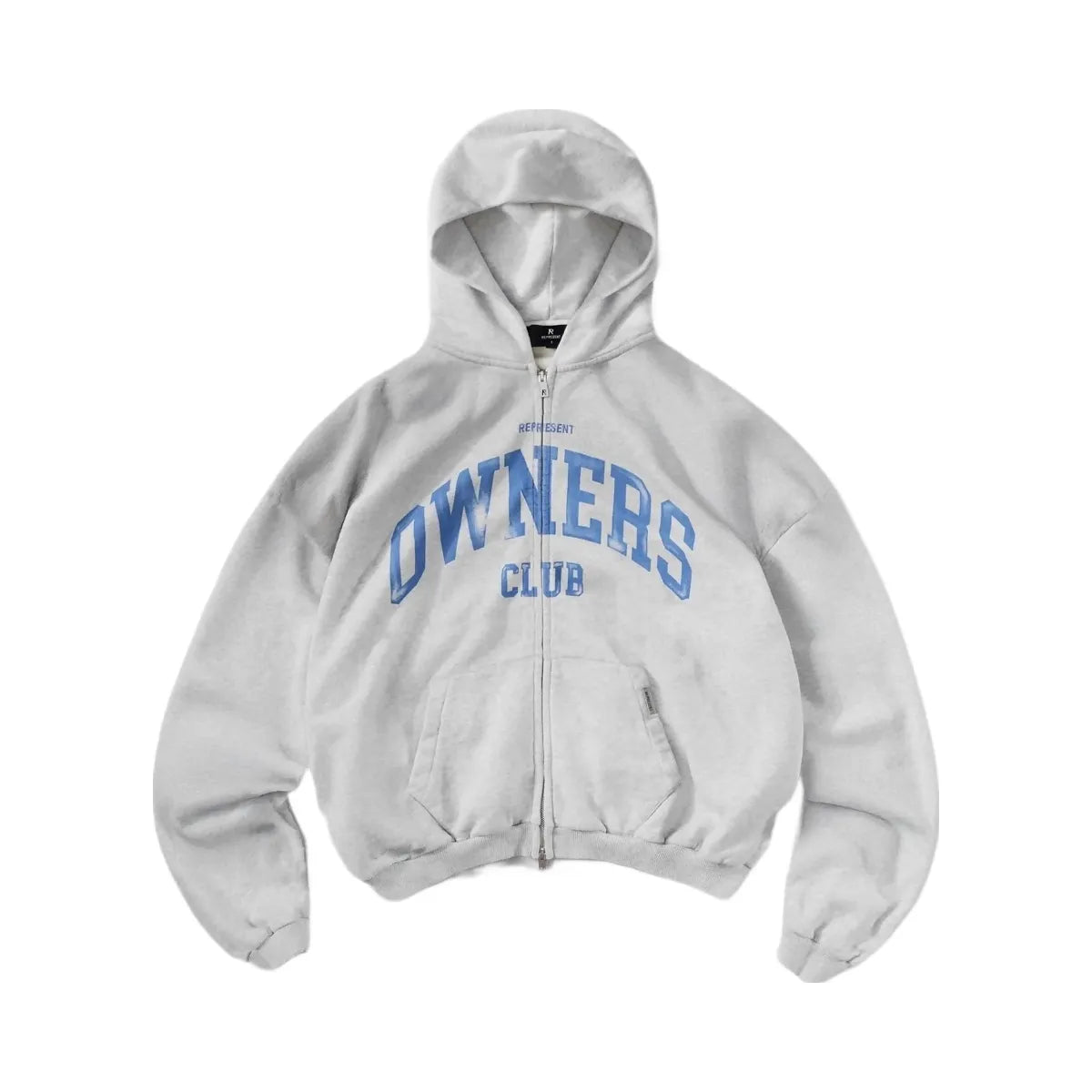 Represent Fw25 Represent Owners Club Zip Through Hoodie Sprayed Ice Grey Marl