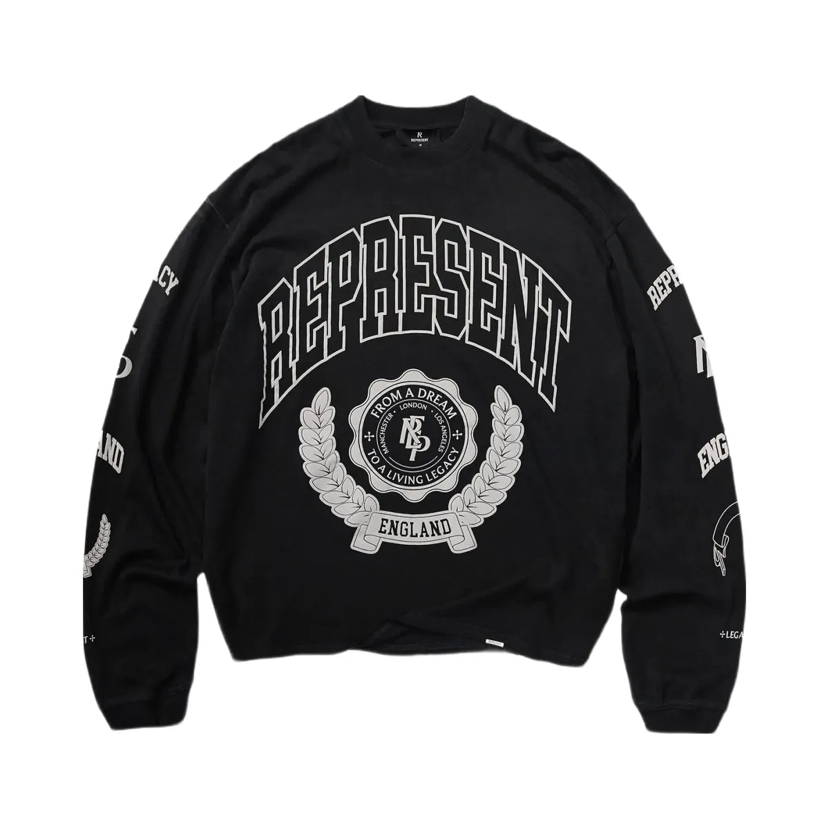 Represent Legacy Crest Long Sleeve T Shirt Stained Black