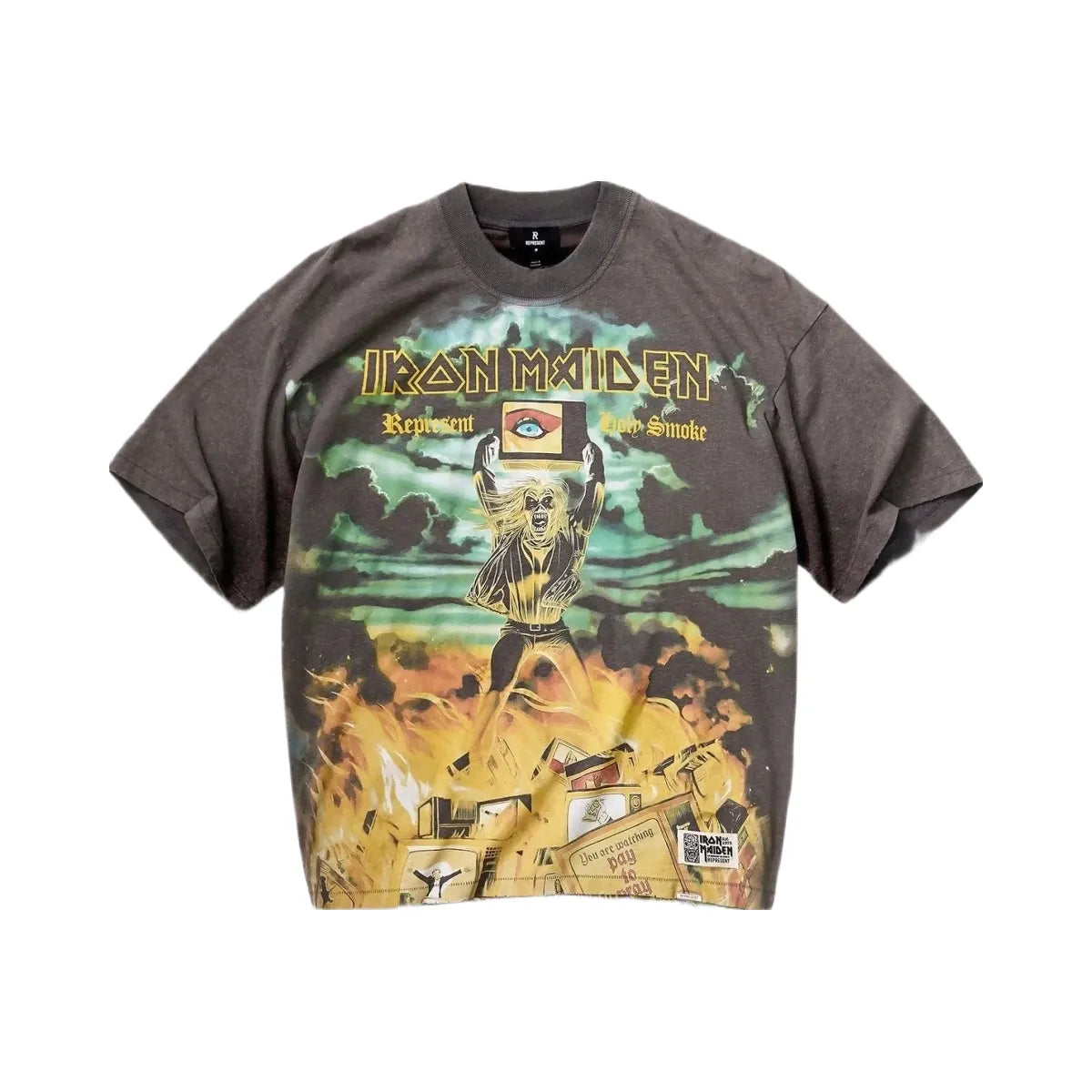 Represent X Iron Maiden Holy Smoke T Shirt Sunfade Grey
