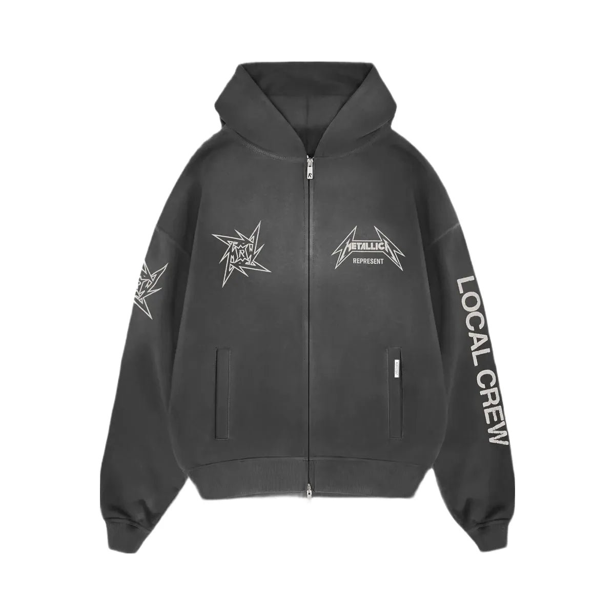 Represent X Metallica Local Crew Zip Hoodie Stained Black