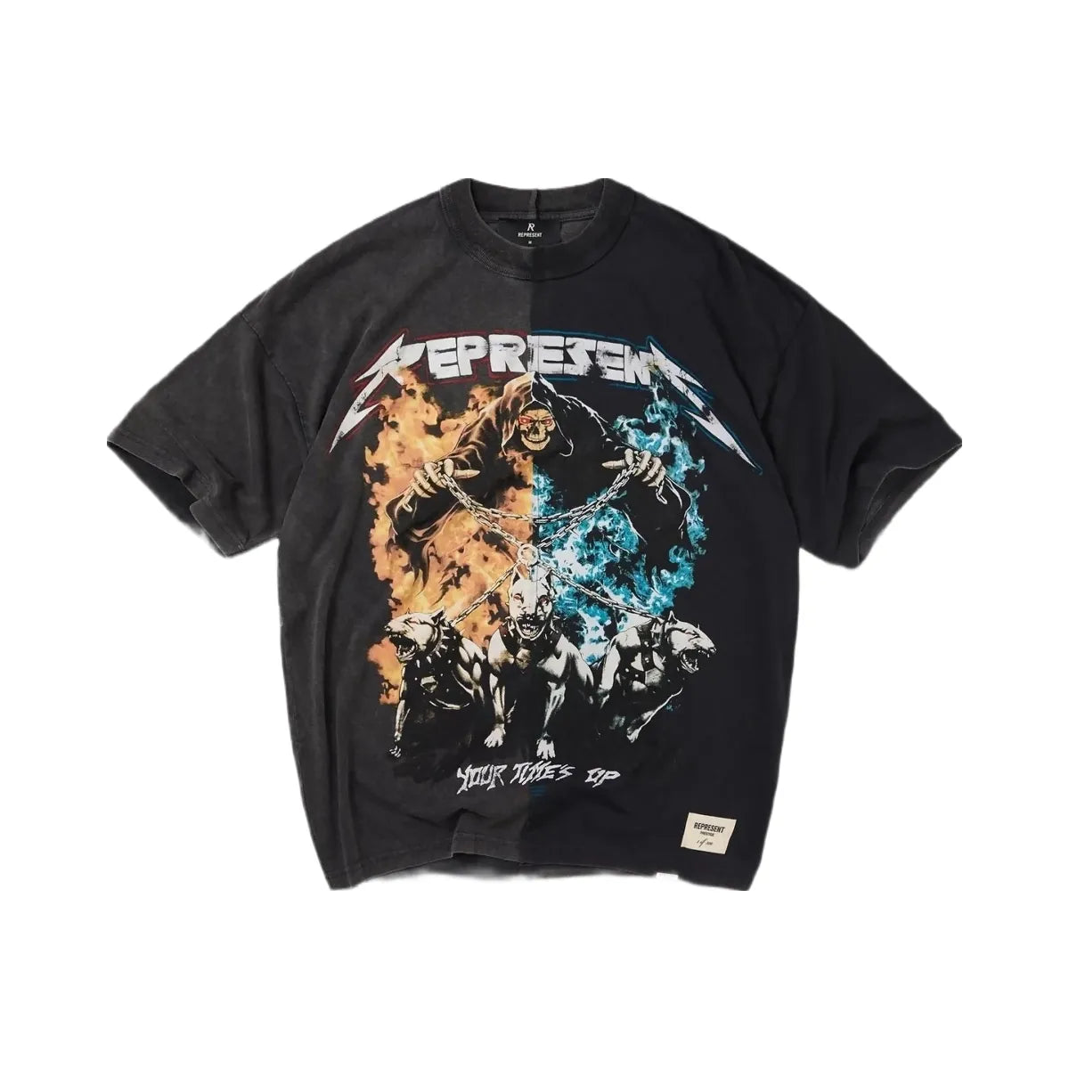 Represent Your Times Up T Shirt Vintage Grey Vintage Black