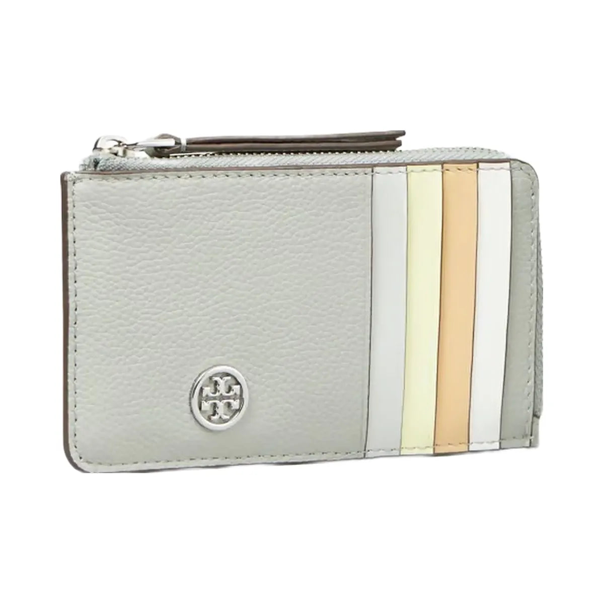 Tory Burch Robinson Pebbled Top-Zip Card Case Light Granite
