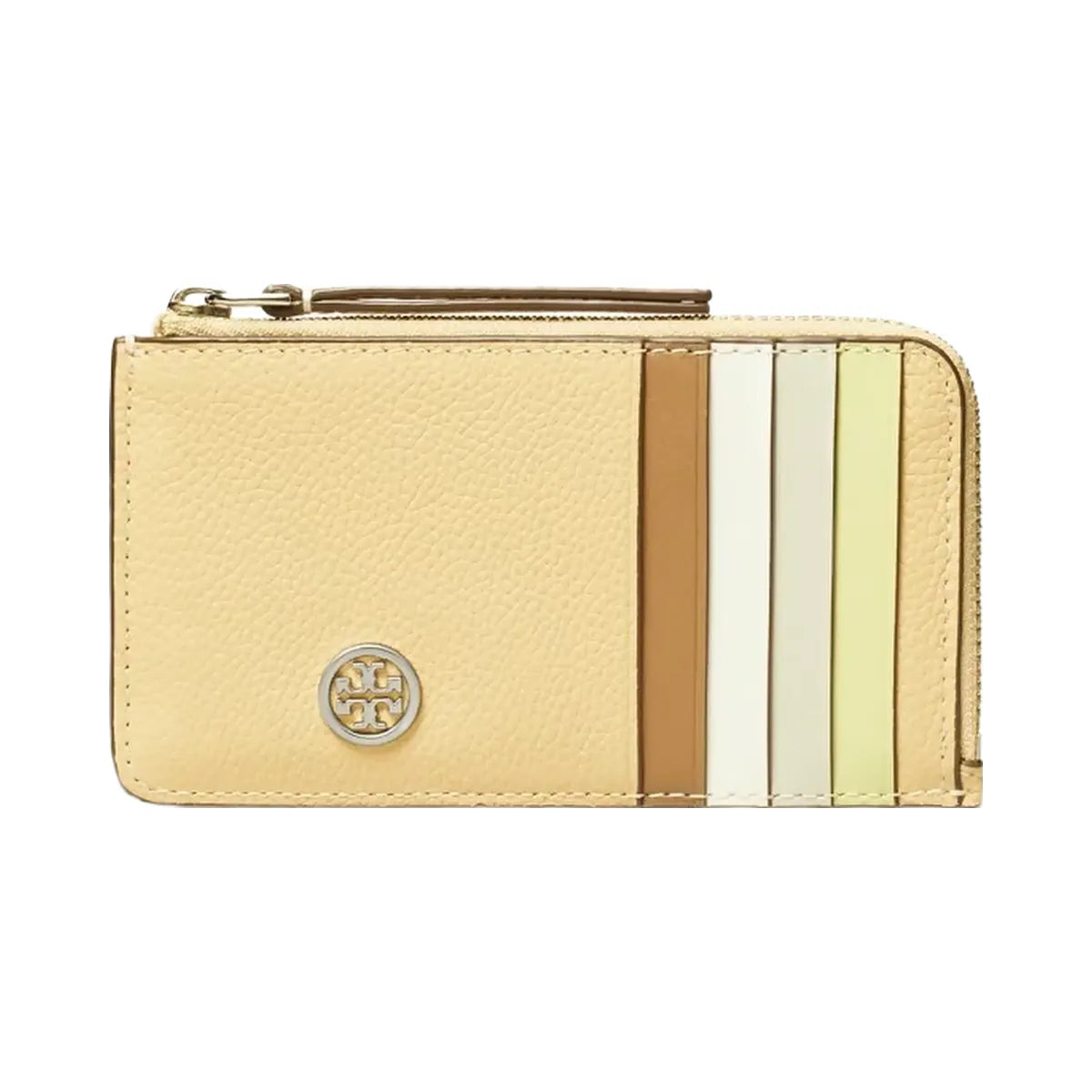 Tory Burch Robinson Pebbled Top-Zip Card Case Praline
