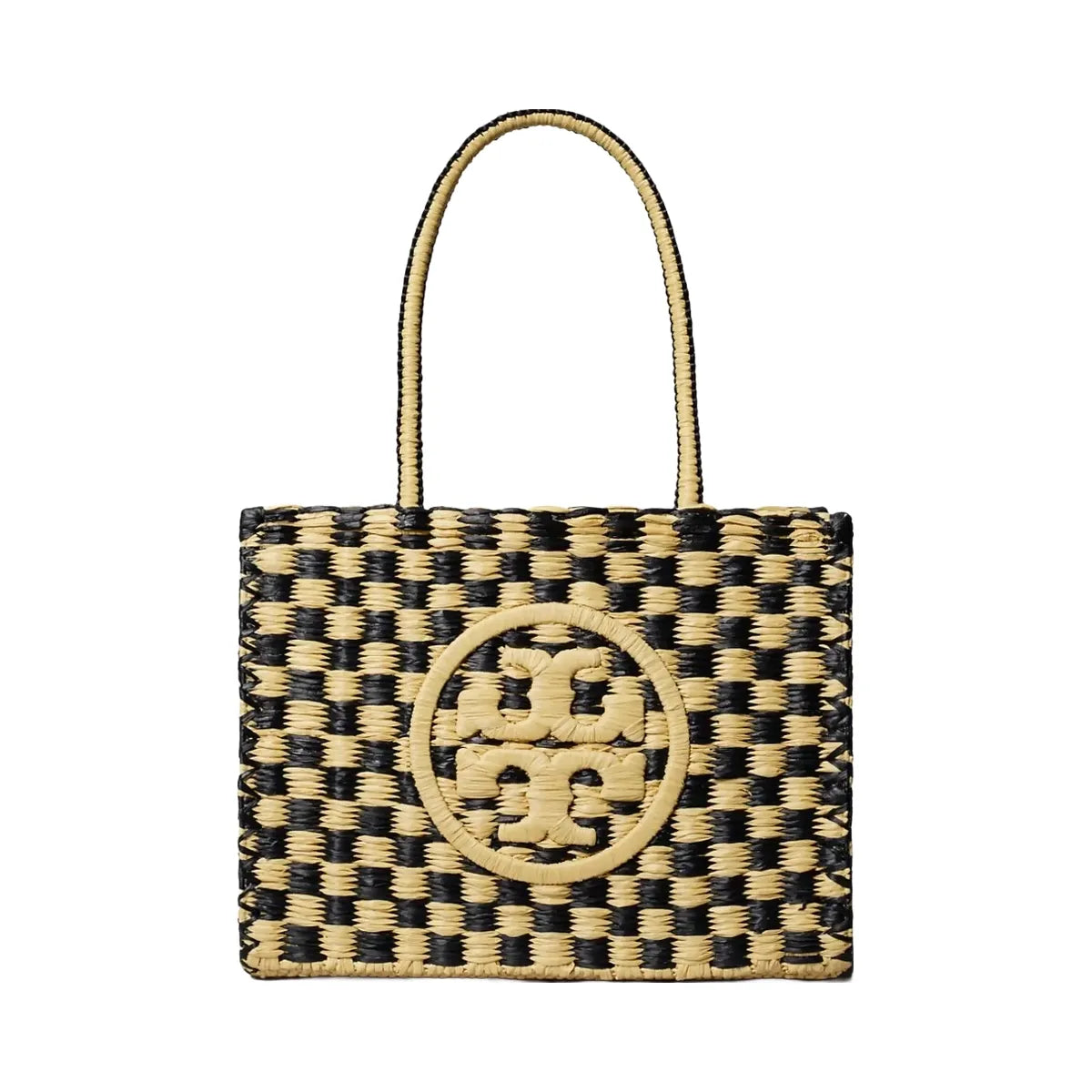 Tory Burch Small Ella Hand-Crocheted Checkered Tote Black / Natural