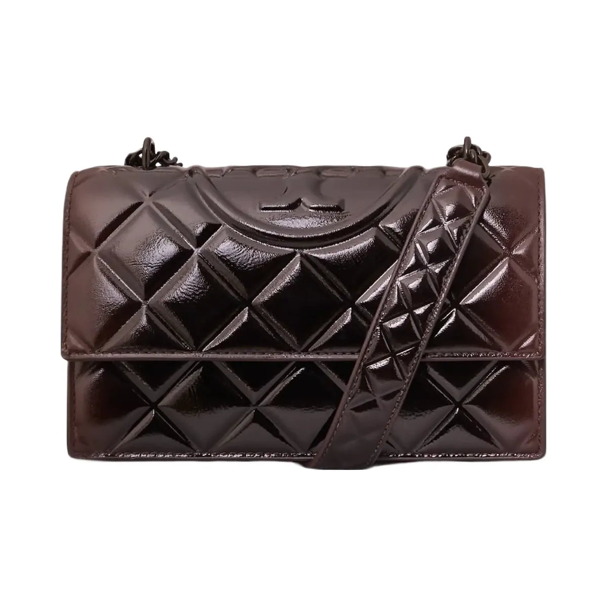 Tory Burch Small Fleming Patent Shoulder Bag Deep Burgundy