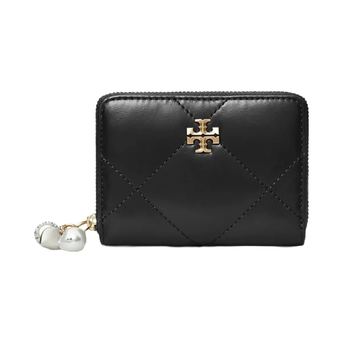 Tory Burch Small Kira Diamond Quilt Charm Zip Wallet Black