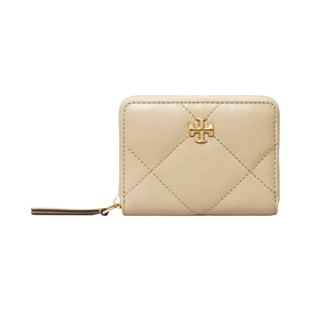 Tory Burch Small Kira Diamond Quilt Zip-Around Wallet Light Stone