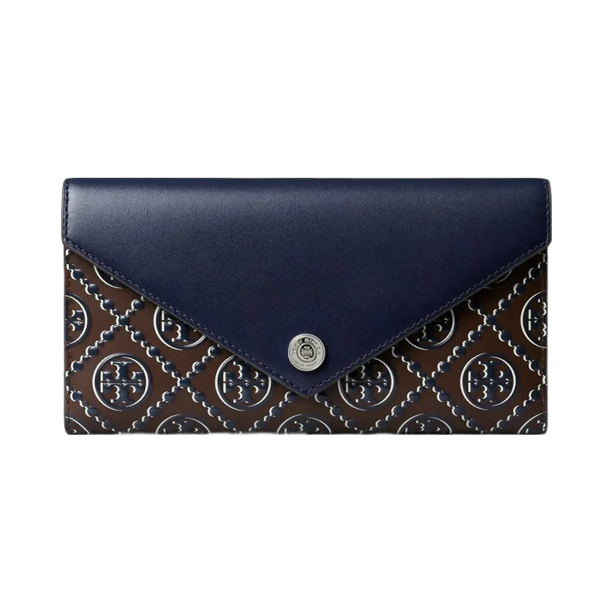 Tory Burch T Monogram Contrast Embossed Envelope Wallet Tory Navy / John Coco