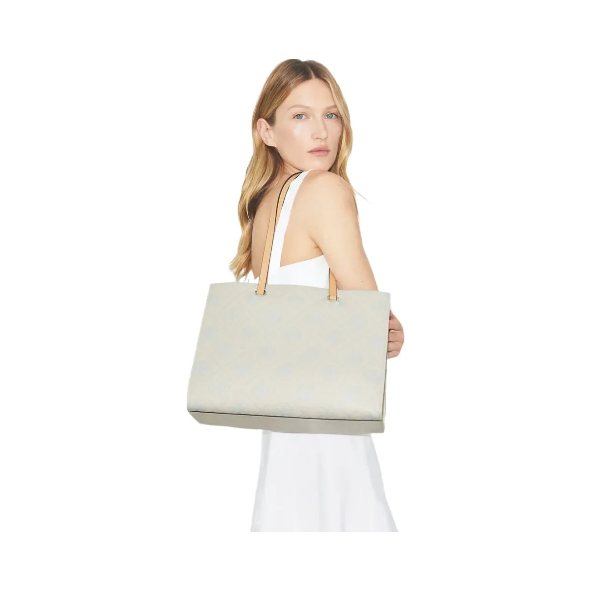 Tory Burch T Monogram Pebbled Tote Light Titanium